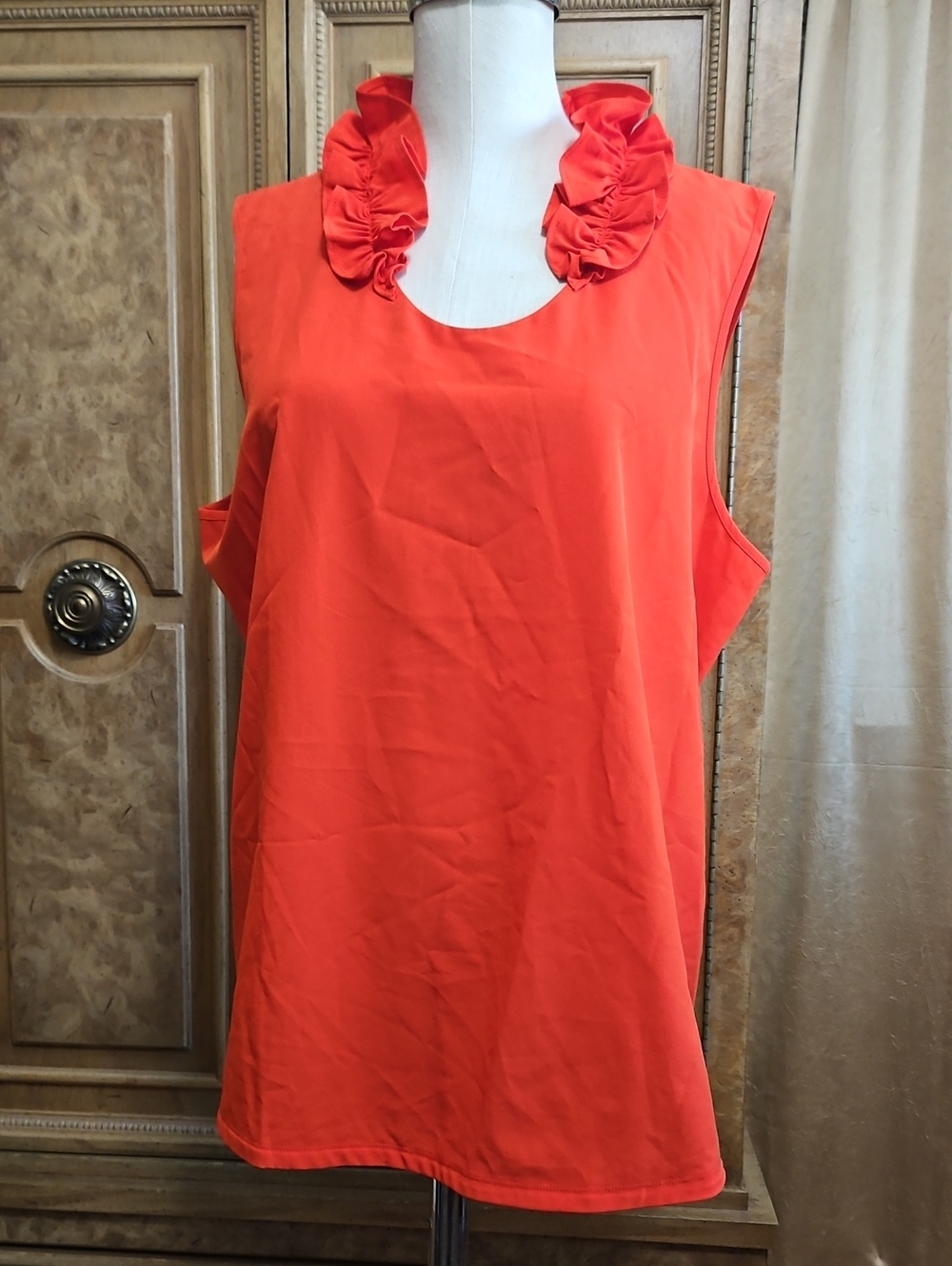 Chico's Bright Orange Ruffle Collar Tank Size 3 (16)